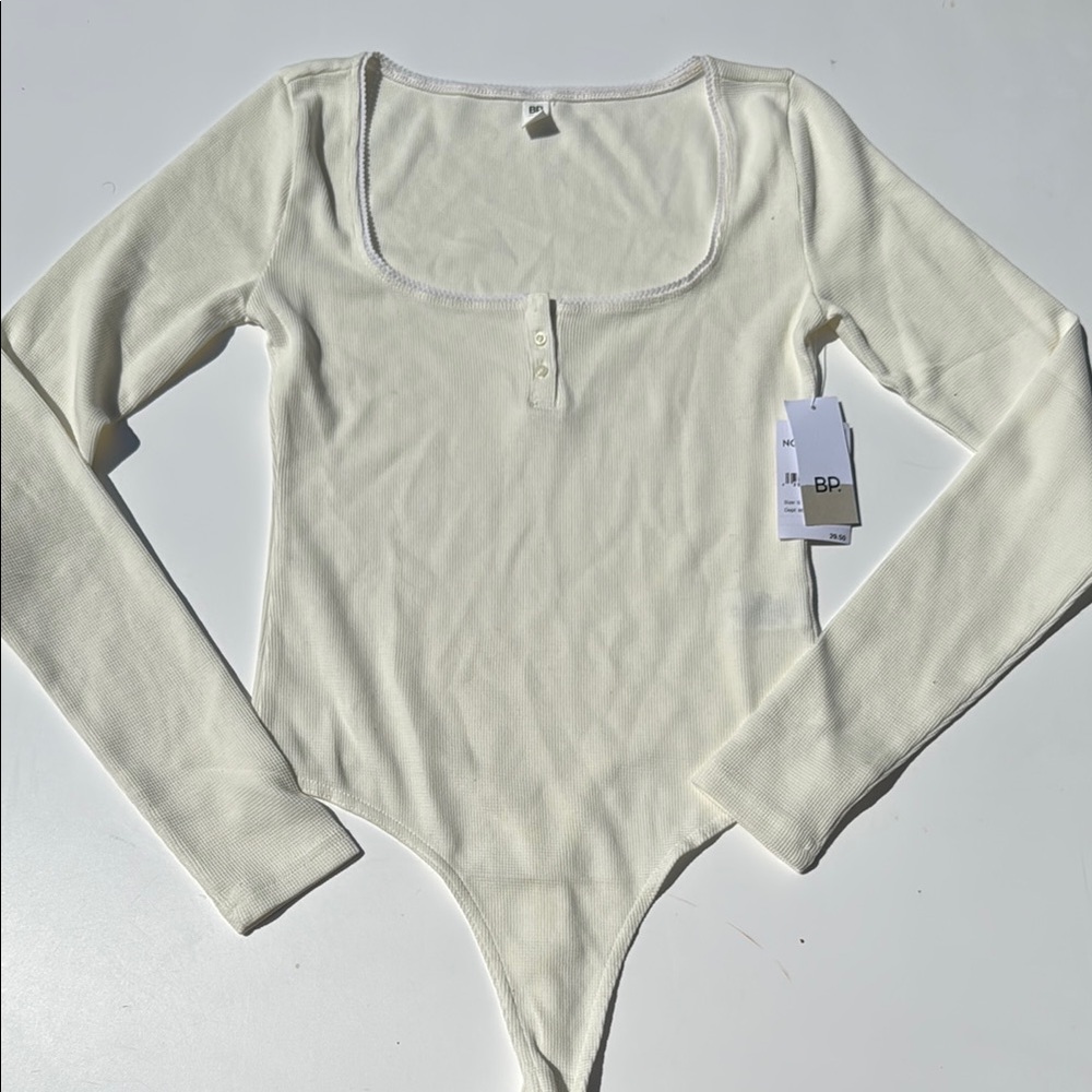 BP. Long Sleeve Henley Cotton Blend Thermal Bodysuit - Picture 2 of 3
